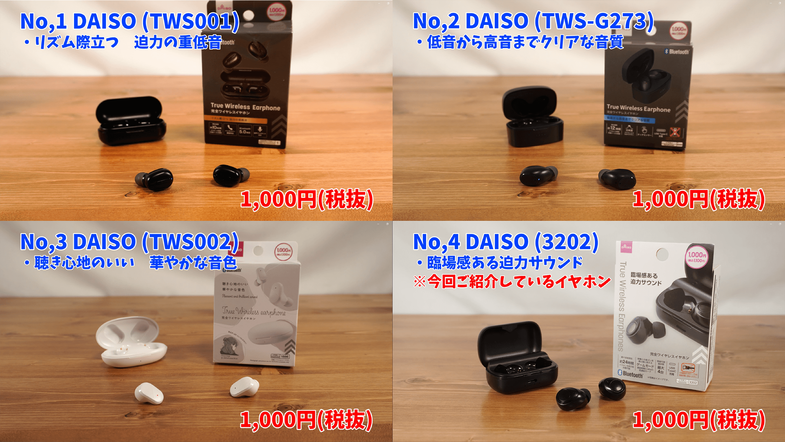 DAISOイヤホン4台画像